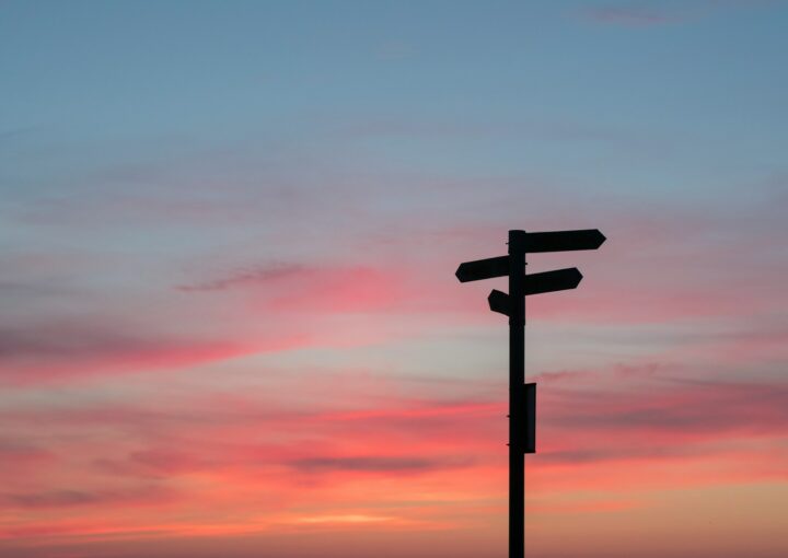 silhouette of road signage during golden hour