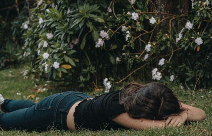 woman planking on the grass