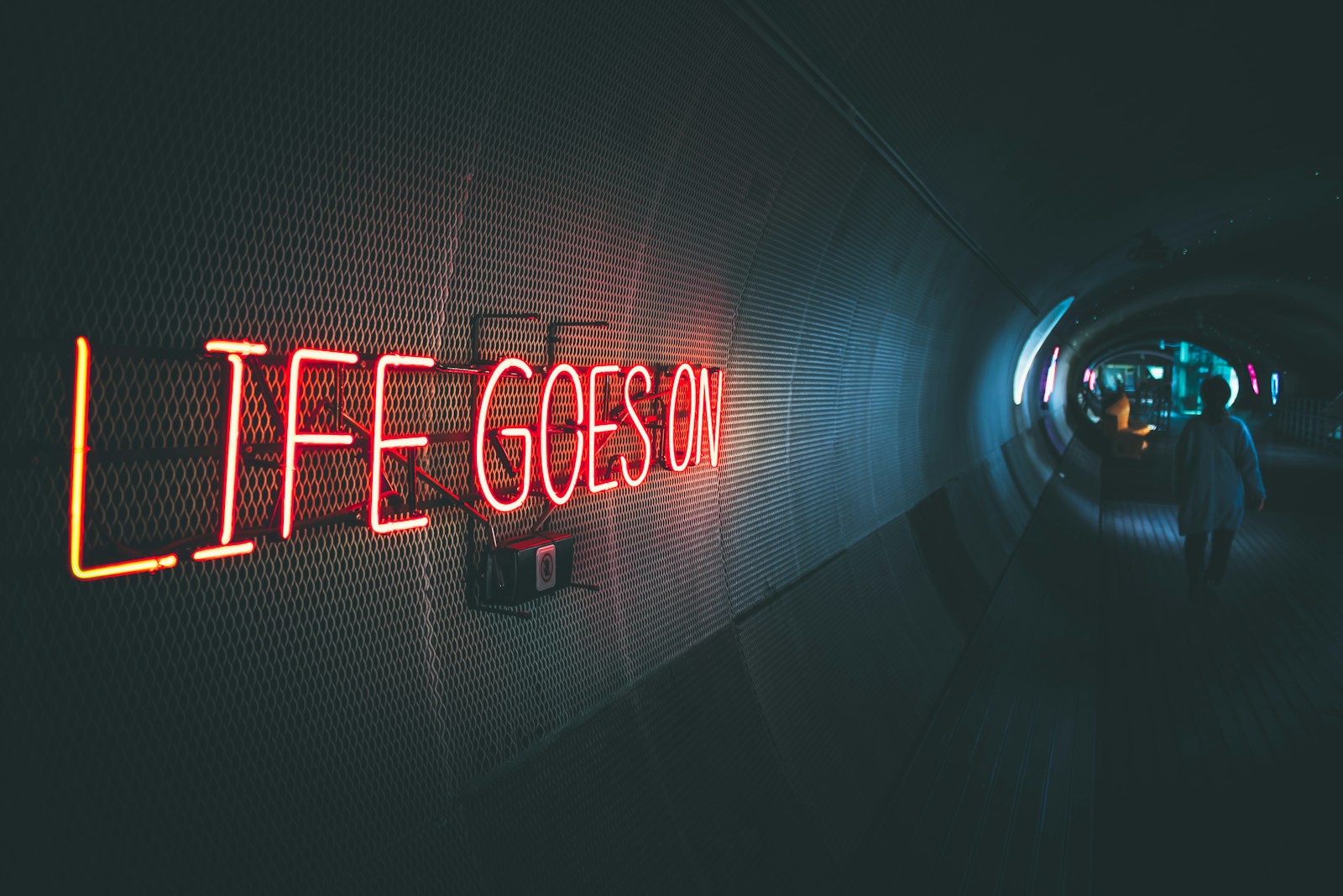 a neon sign that reads life goes on